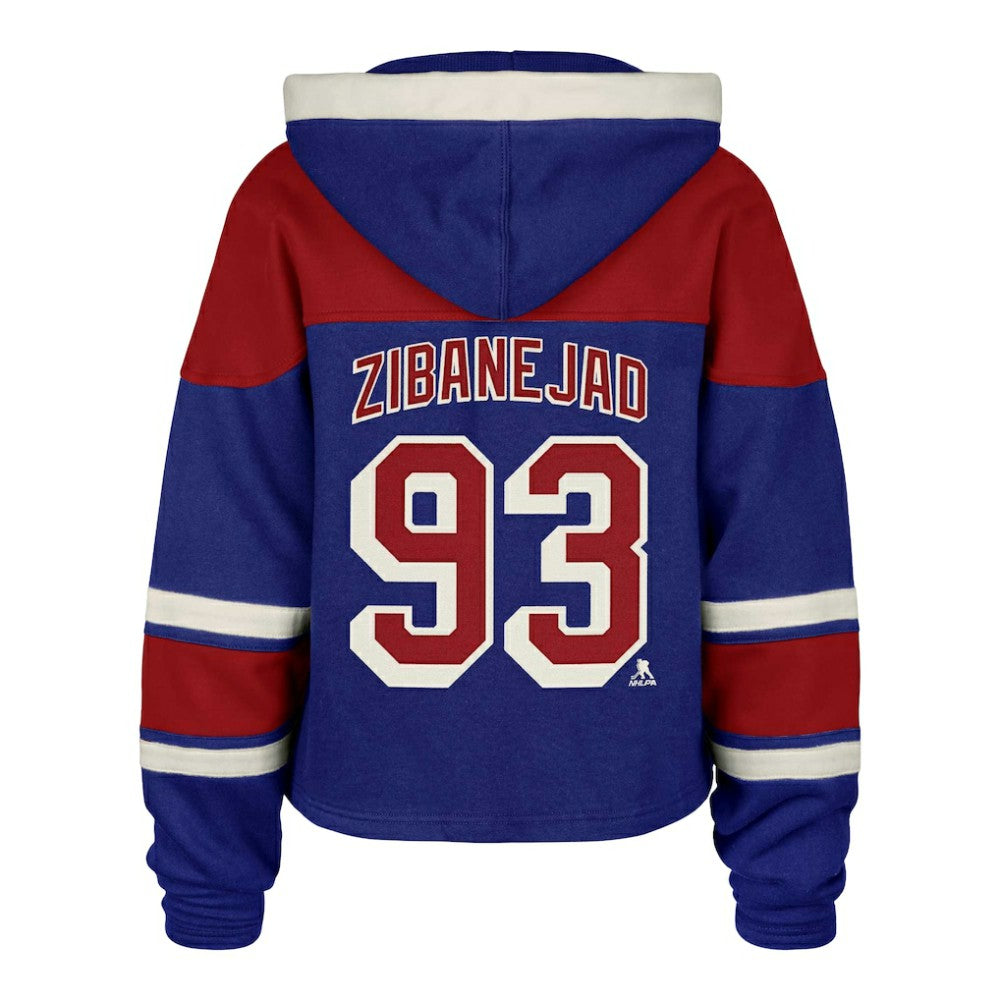 Mika Zibanejad New York Rangers '47 Women's Superior Lacer Cropped Pullover Hoodie - Blue Hoodies