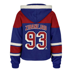 Mika Zibanejad New York Rangers '47 Women's Superior Lacer Cropped Pullover Hoodie - Blue Hoodies