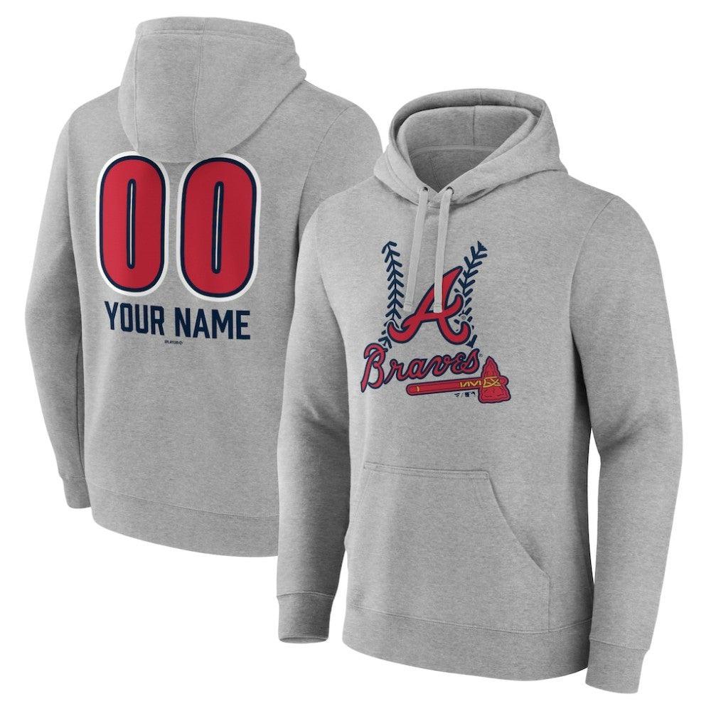 Atlanta Braves Personalized Name & Number Fastball Pullover Hoodie Gray