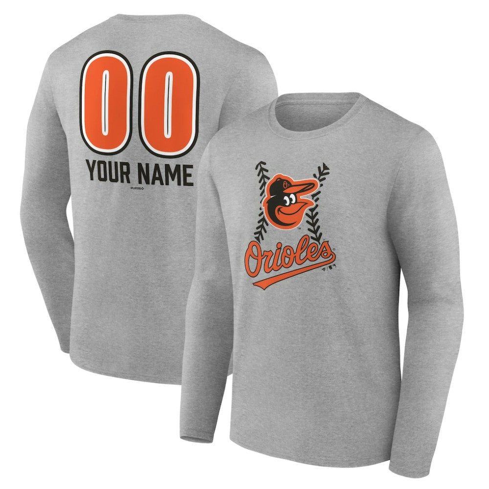 Baltimore Orioles Personalized Name & Number Fastball Long Sleeve T-Shirt Gray