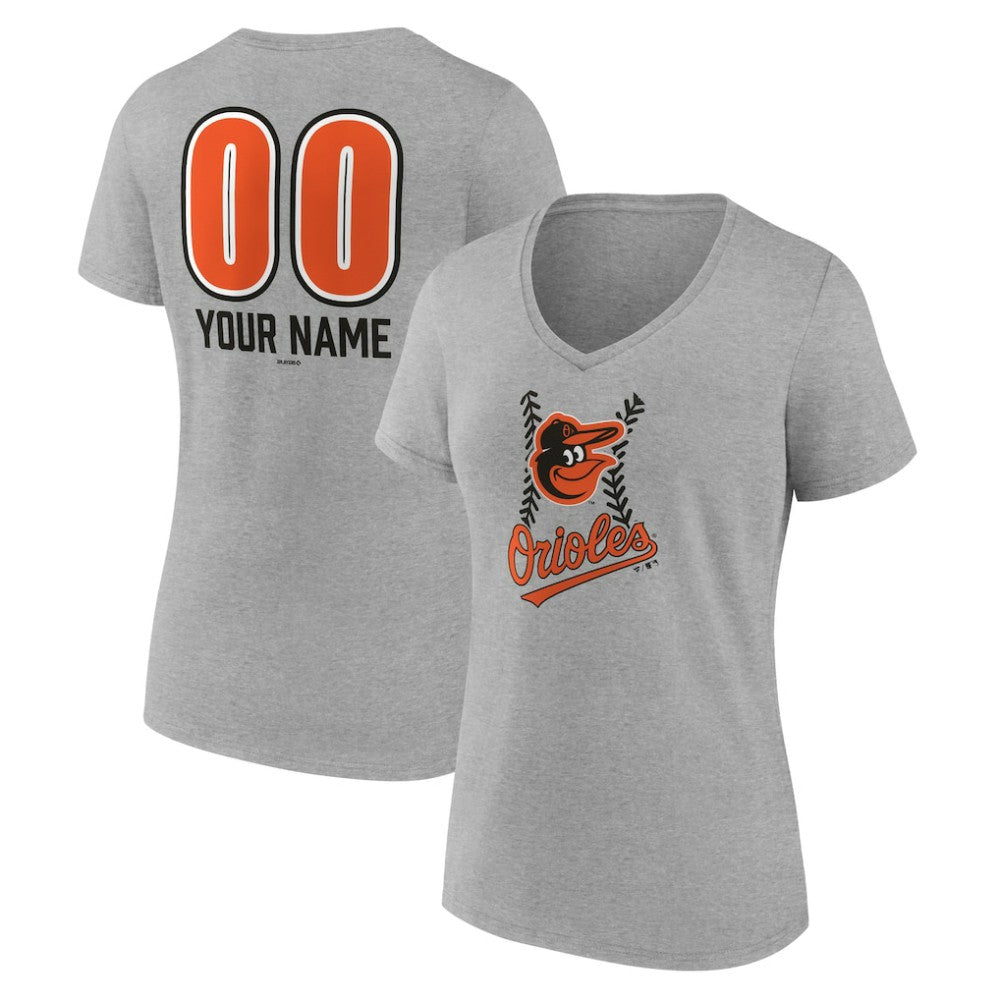 Baltimore Orioles Women's Personalized Name & Number Fastball V-Neck T-Shirt Gray