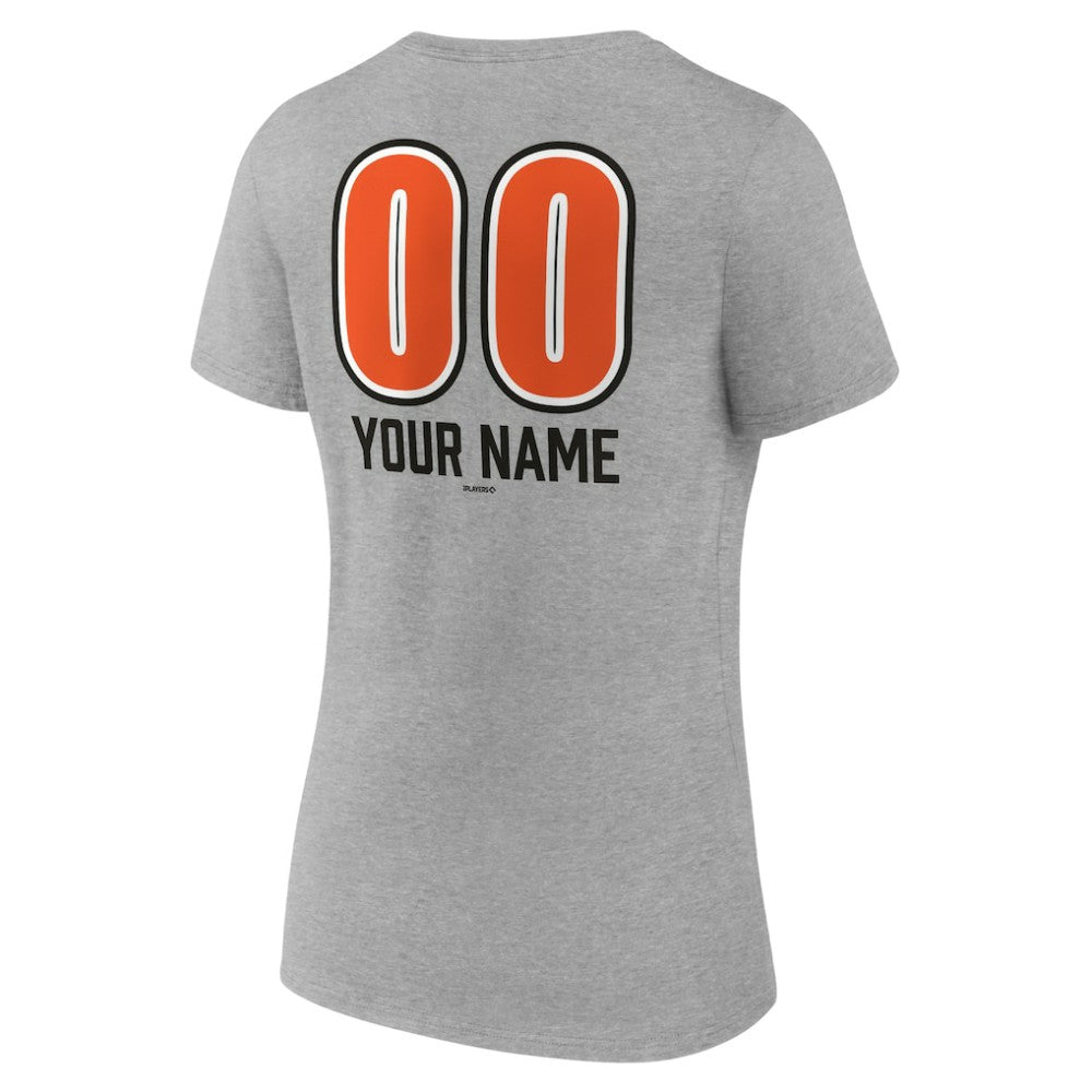 Baltimore Orioles Women's Personalized Name & Number Fastball V-Neck T-Shirt Gray