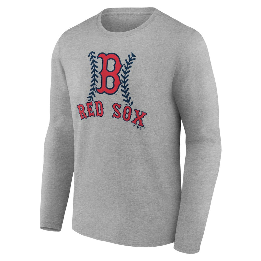 Boston Red Sox Personalized Name & Number Fastball Long Sleeve T-Shirt Gray