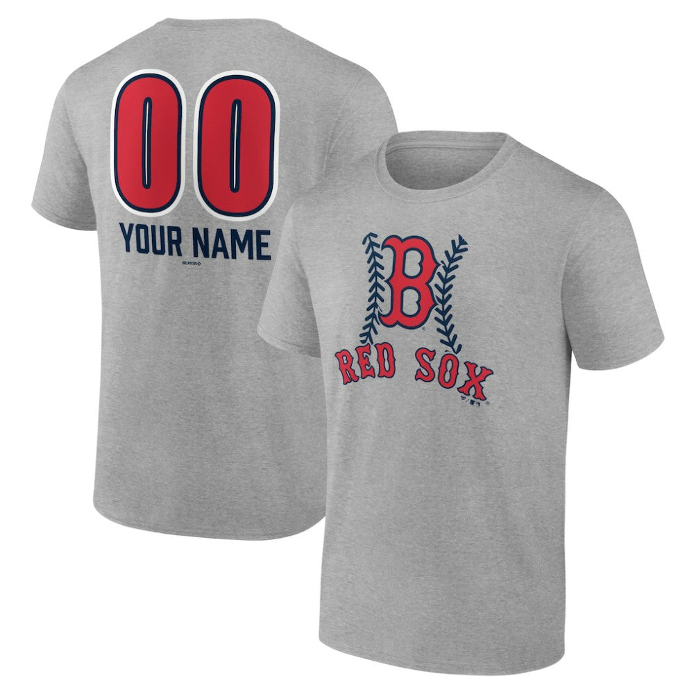 Boston Red Sox Personalized Name & Number Fastball T-Shirt Heather Gray