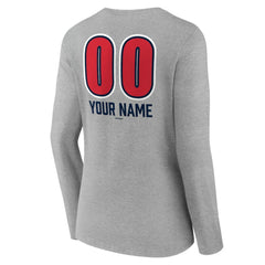 Boston Red Sox Women's Personalized Name & Number Fastball Long Sleeve V-Neck T-Shirt Gray
