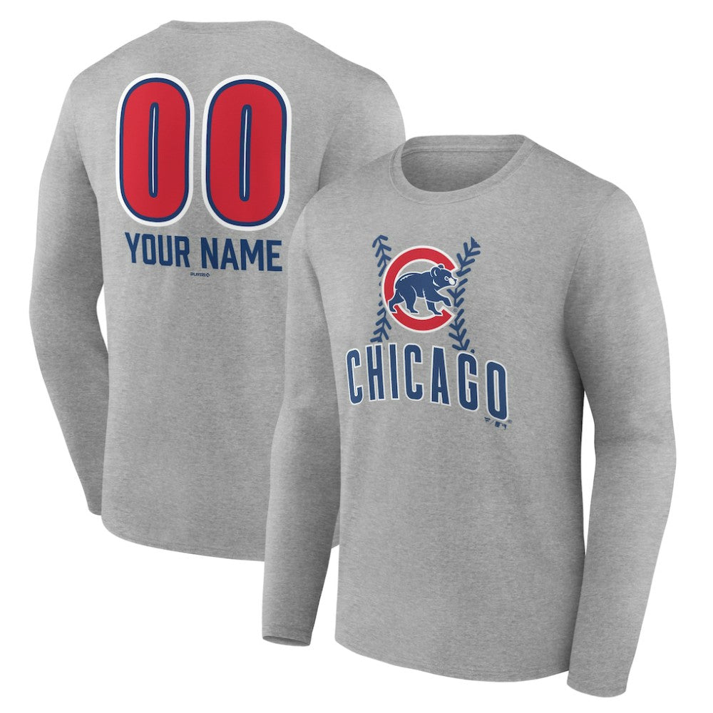 Chicago Cubs Personalized Name & Number Fastball Long Sleeve T-Shirt Gray