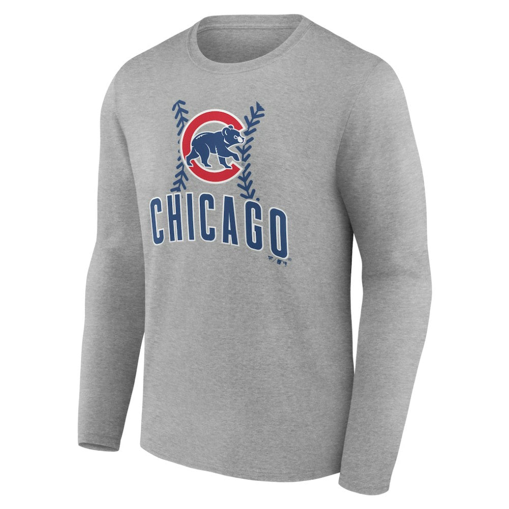 Chicago Cubs Personalized Name & Number Fastball Long Sleeve T-Shirt Gray