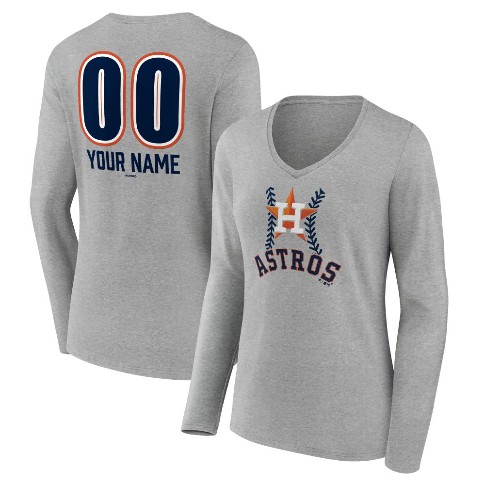 Houston Astros Women's Personalized Name & Number Fastball Long Sleeve V-Neck T-Shirt Gray