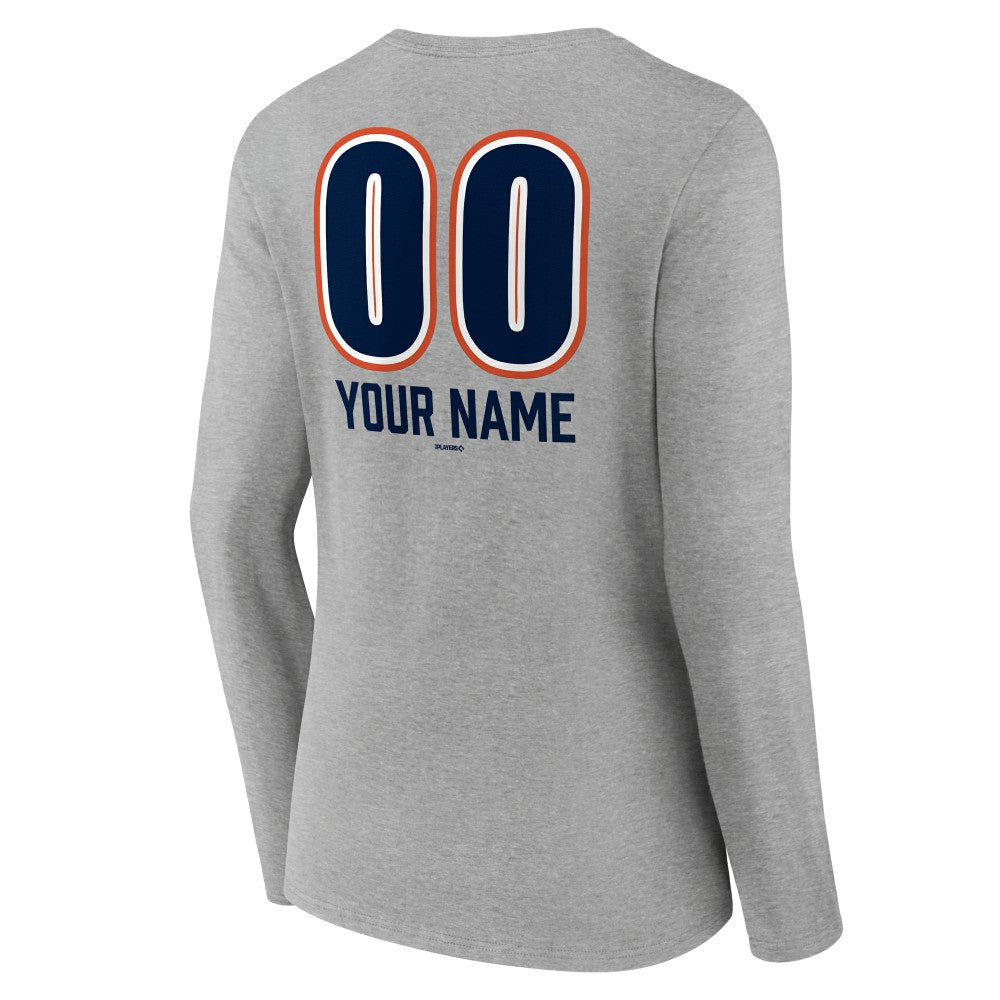 Houston Astros Women's Personalized Name & Number Fastball Long Sleeve V-Neck T-Shirt Gray