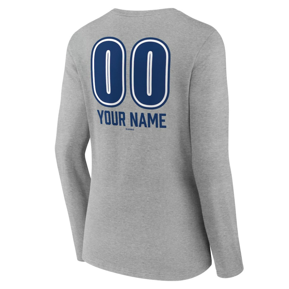 Los Angeles Dodgers Women's Personalized Name & Number Fastball Long Sleeve V-Neck T-Shirt Gray