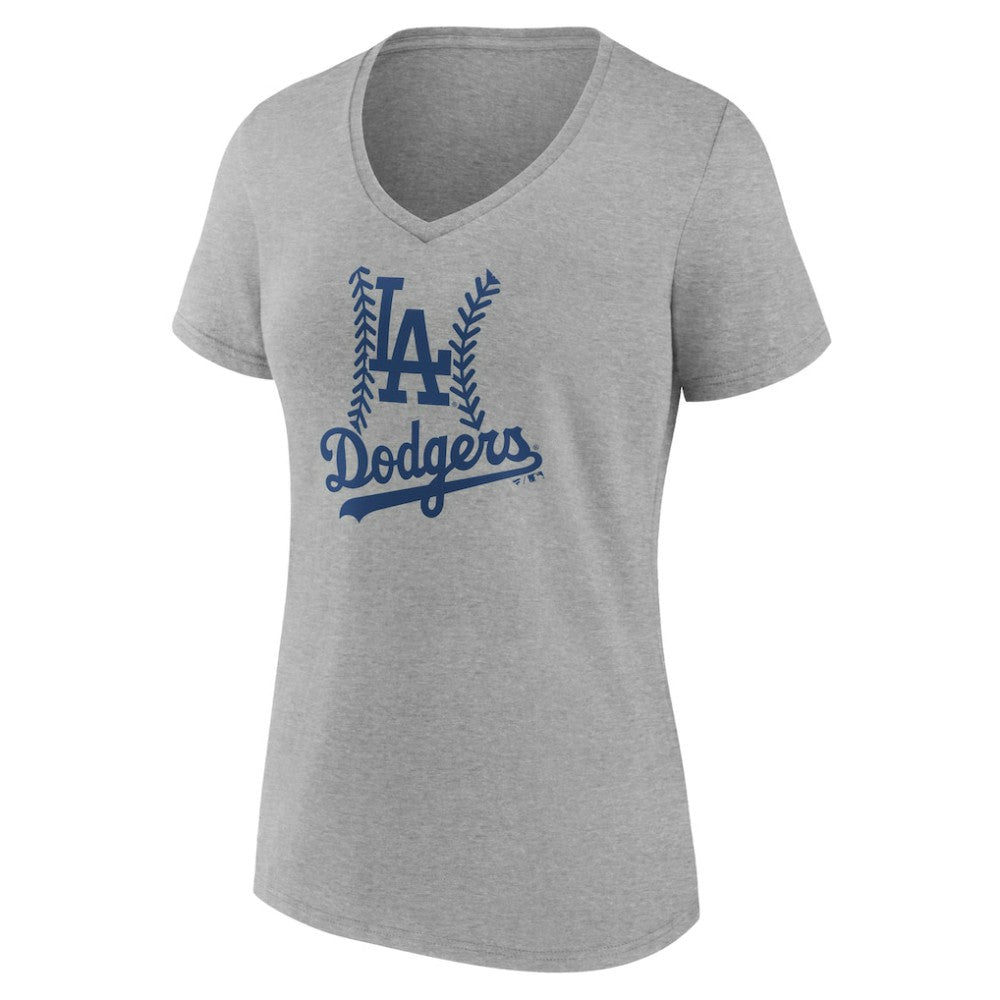 Los Angeles Dodgers Women's Personalized Name & Number Fastball V-Neck T-Shirt Gray