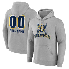 Milwaukee Brewers Personalized Name & Number Fastball Pullover Hoodie Gray