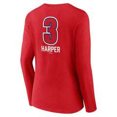 Bryce Harper Philadelphia Phillies Women's Fastball Player Name & Number Long Sleeve V-Neck T-Shirt Red