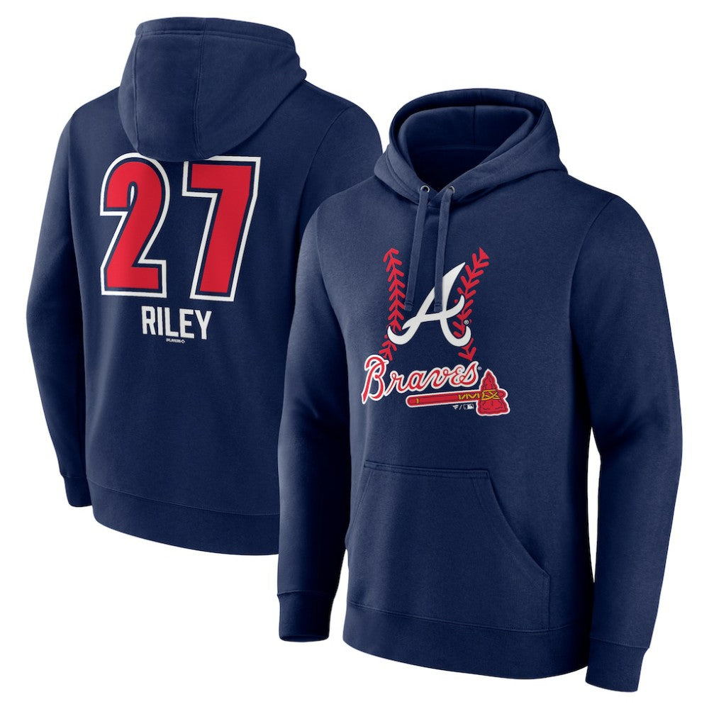 Austin Riley Atlanta Braves Fastball Player Name & Number Pullover Hoodie Navy