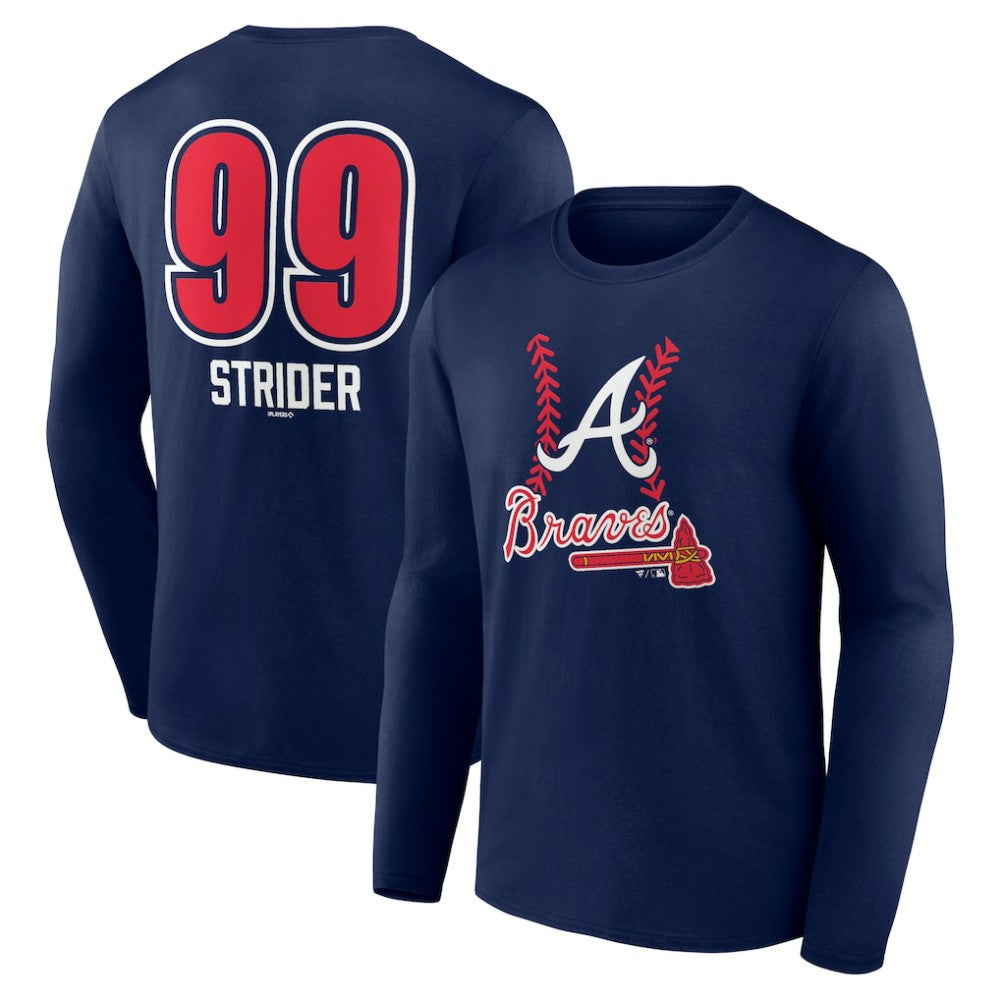 Spencer Strider Atlanta Braves Fastball Player Name & Number Long Sleeve T-Shirt Navy