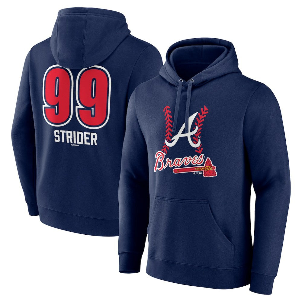 Spencer Strider Atlanta Braves Fastball Player Name & Number Pullover Hoodie Navy