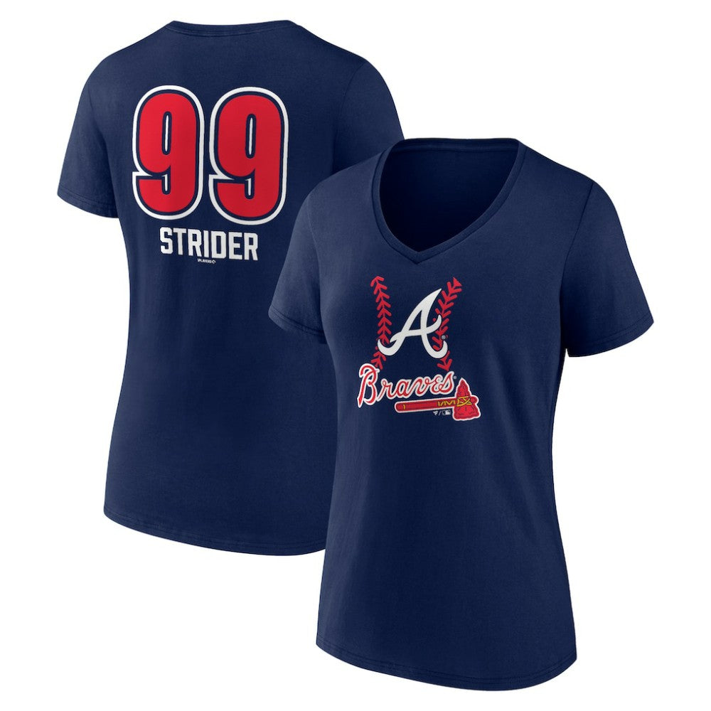 Spencer Strider Atlanta Braves Women's Fastball Player Name & Number V-Neck T-Shirt Navy