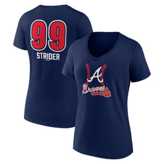Spencer Strider Atlanta Braves Women's Fastball Player Name & Number V-Neck T-Shirt Navy