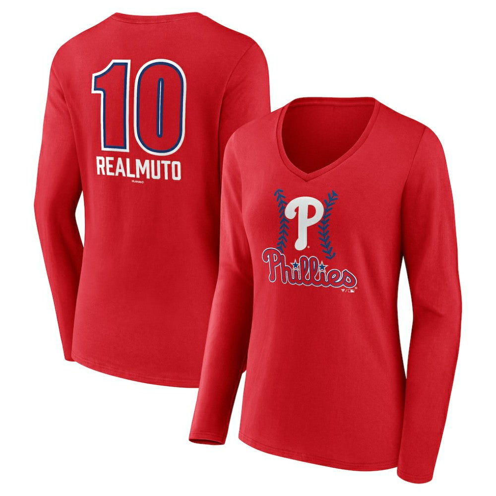 J.T. Realmuto Philadelphia Phillies Women's Fastball Player Name & Number Long Sleeve V-Neck T-Shirt Red