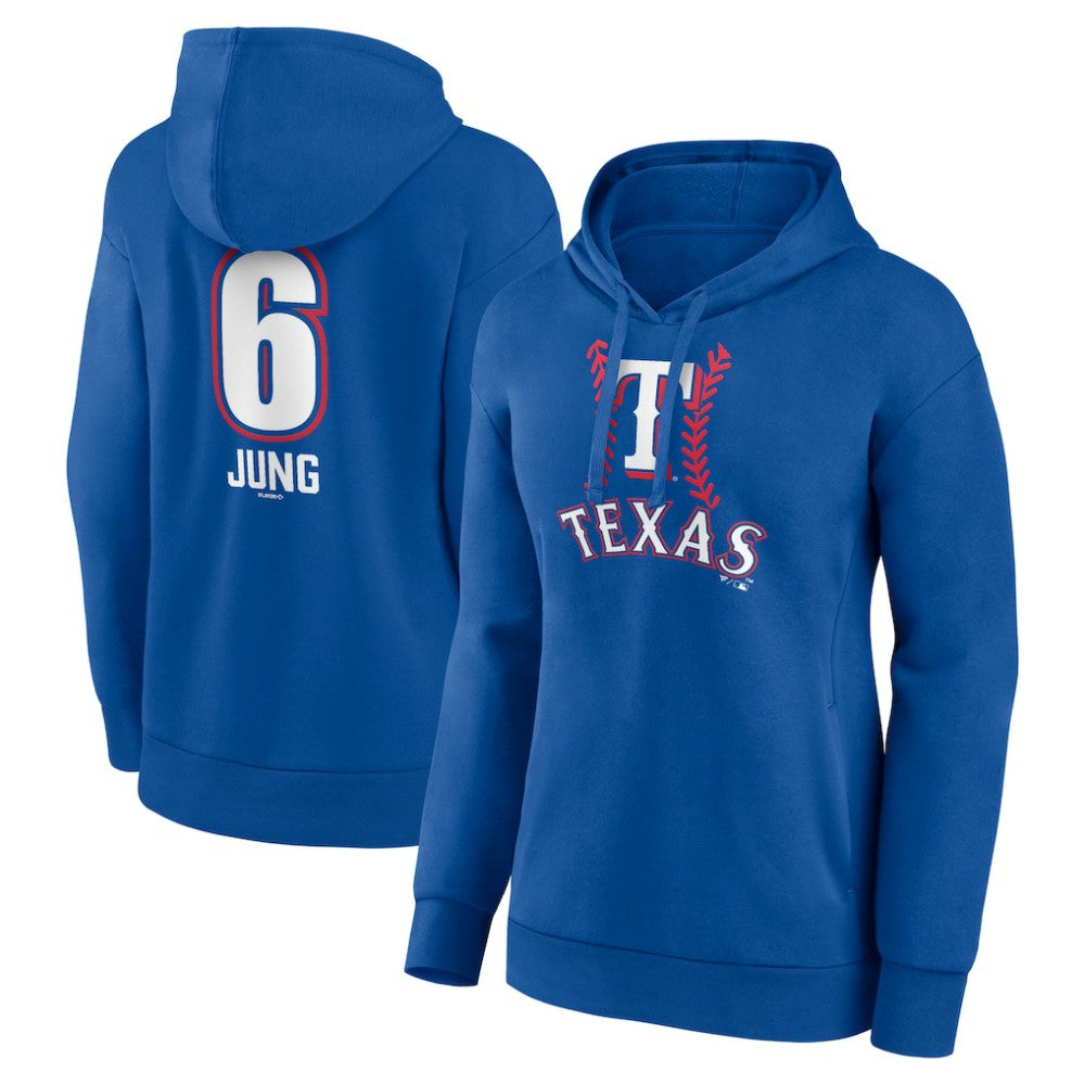 Josh Jung Texas Rangers Women's Fastball Player Name & Number Pullover Hoodie Royal