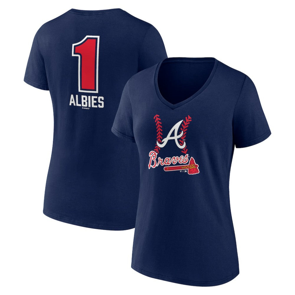 Ozzie Albies Atlanta Braves Women's Fastball Player Name & Number V-Neck T-Shirt Navy