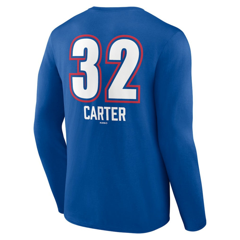 Evan Carter Texas Rangers Fastball Player Name & Number Long Sleeve T-Shirt Royal