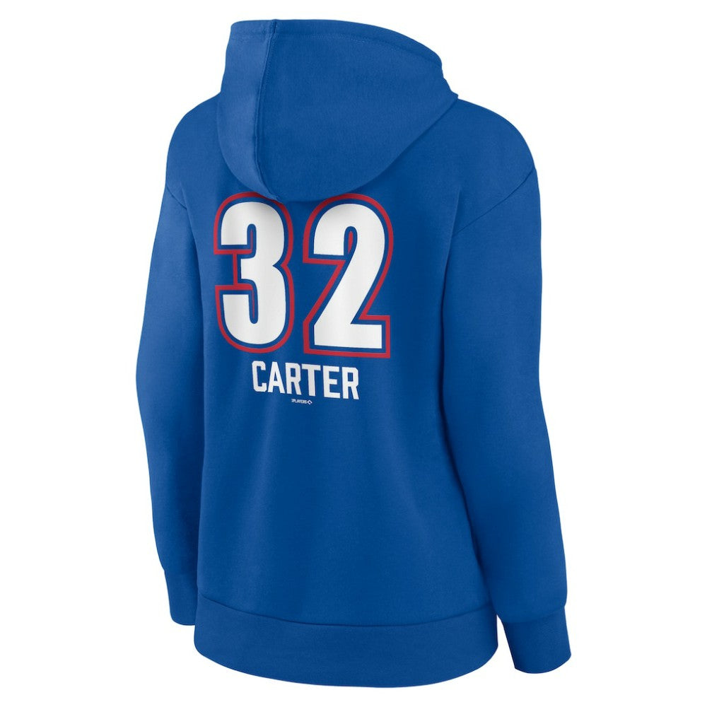 Evan Carter Texas Rangers Women's Fastball Player Name & Number Pullover Hoodie Royal