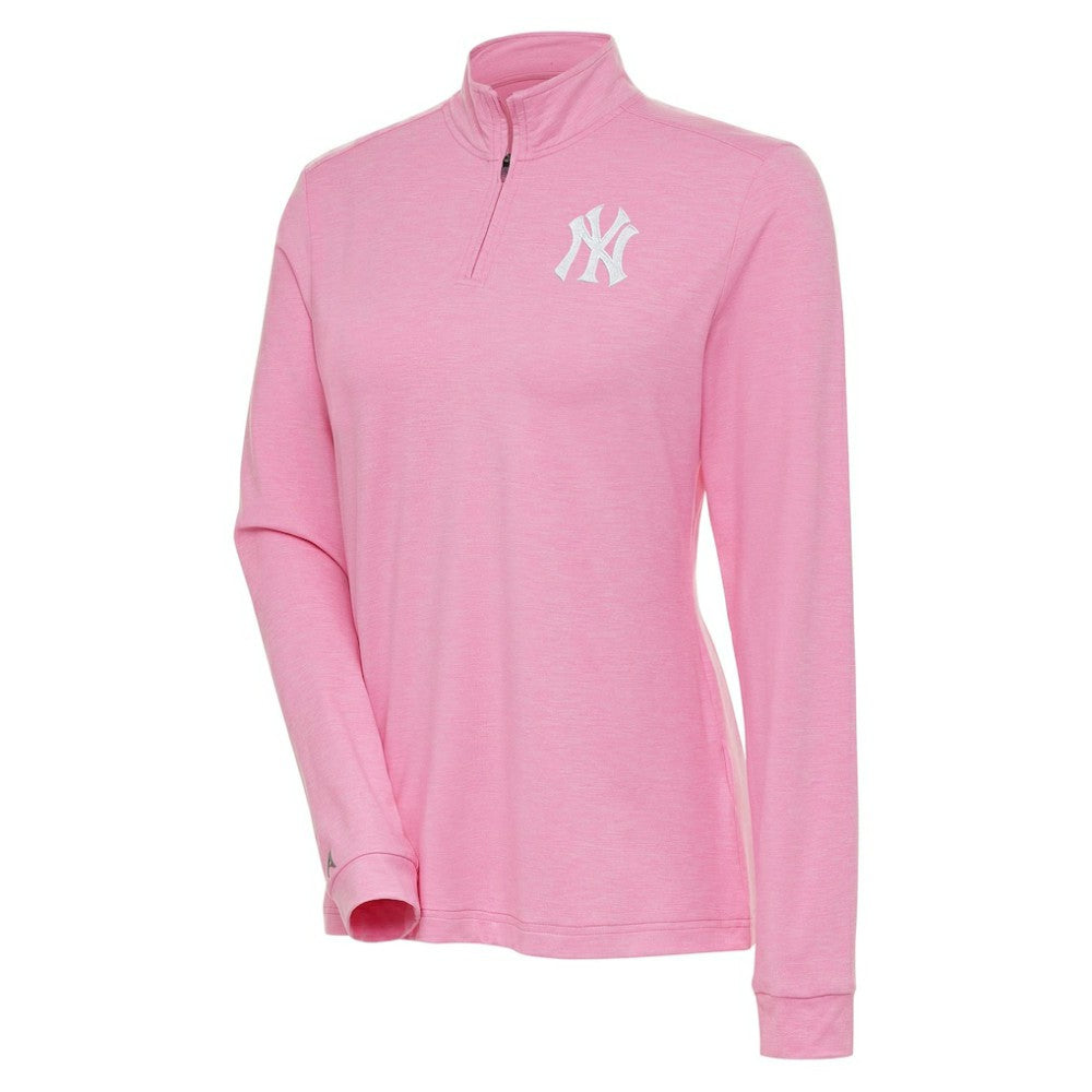 New York Yankees Antigua Women's Mentor Quarter-Zip Pullover Top Pink