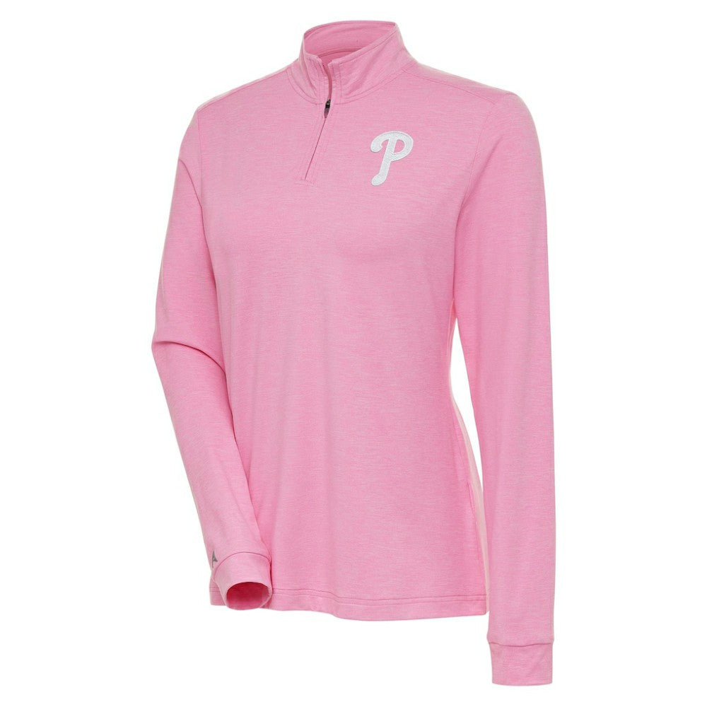 Philadelphia Phillies Antigua Women's Mentor Quarter-Zip Pullover Top Pink