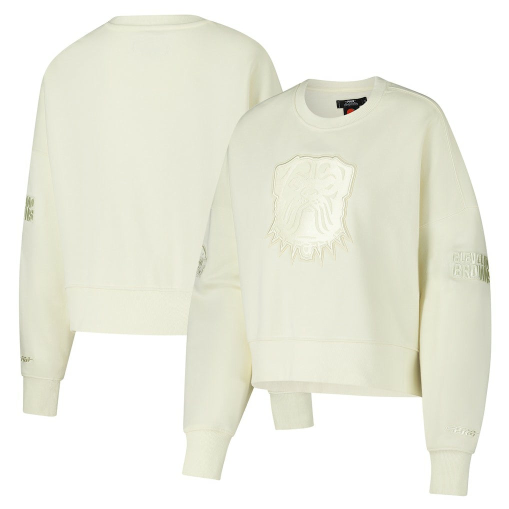 Cleveland Browns Pro Standard Triple Tonal Cropped Fleece Pullover Sweatshirt - Cream cheap