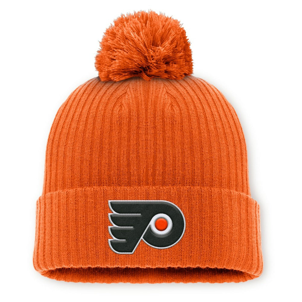 Philadelphia Flyers Fanatics Primary Logo Cuffed Knit Hat with Pom - Orange Hats