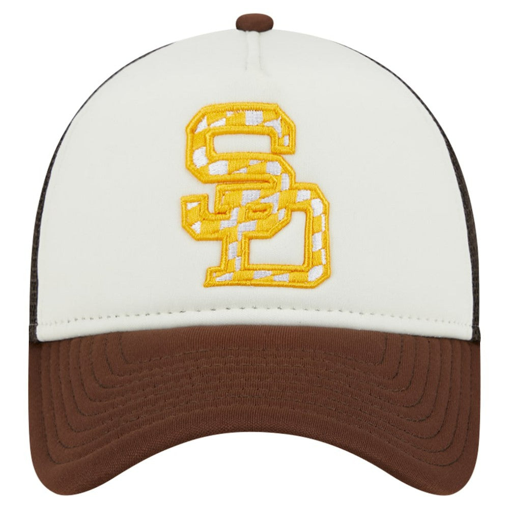 San Diego Padres Checkered Flag A-Frame Trucker 9FORTY Adjustable Hat White/Brown