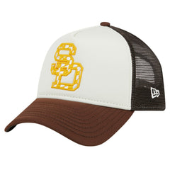 San Diego Padres Checkered Flag A-Frame Trucker 9FORTY Adjustable Hat White/Brown