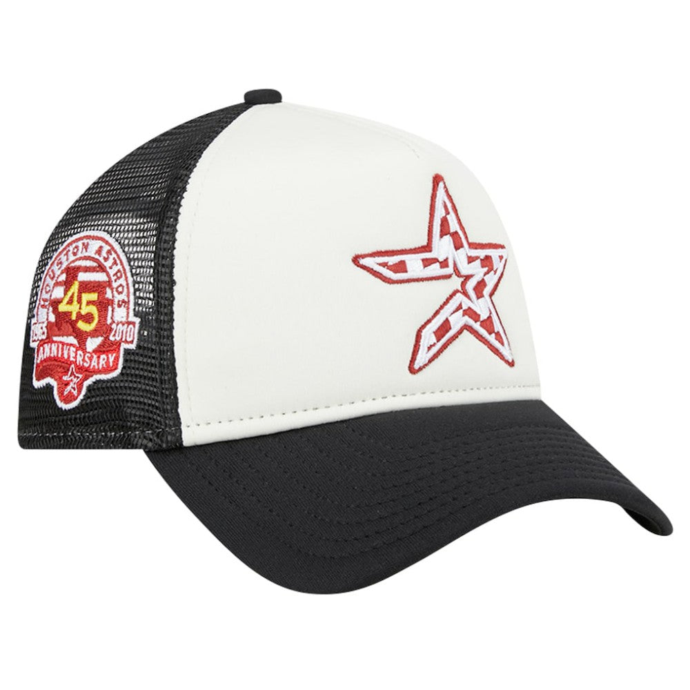 Houston Astros Checkered Flag A-Frame Trucker 9FORTY Adjustable Hat White/Black