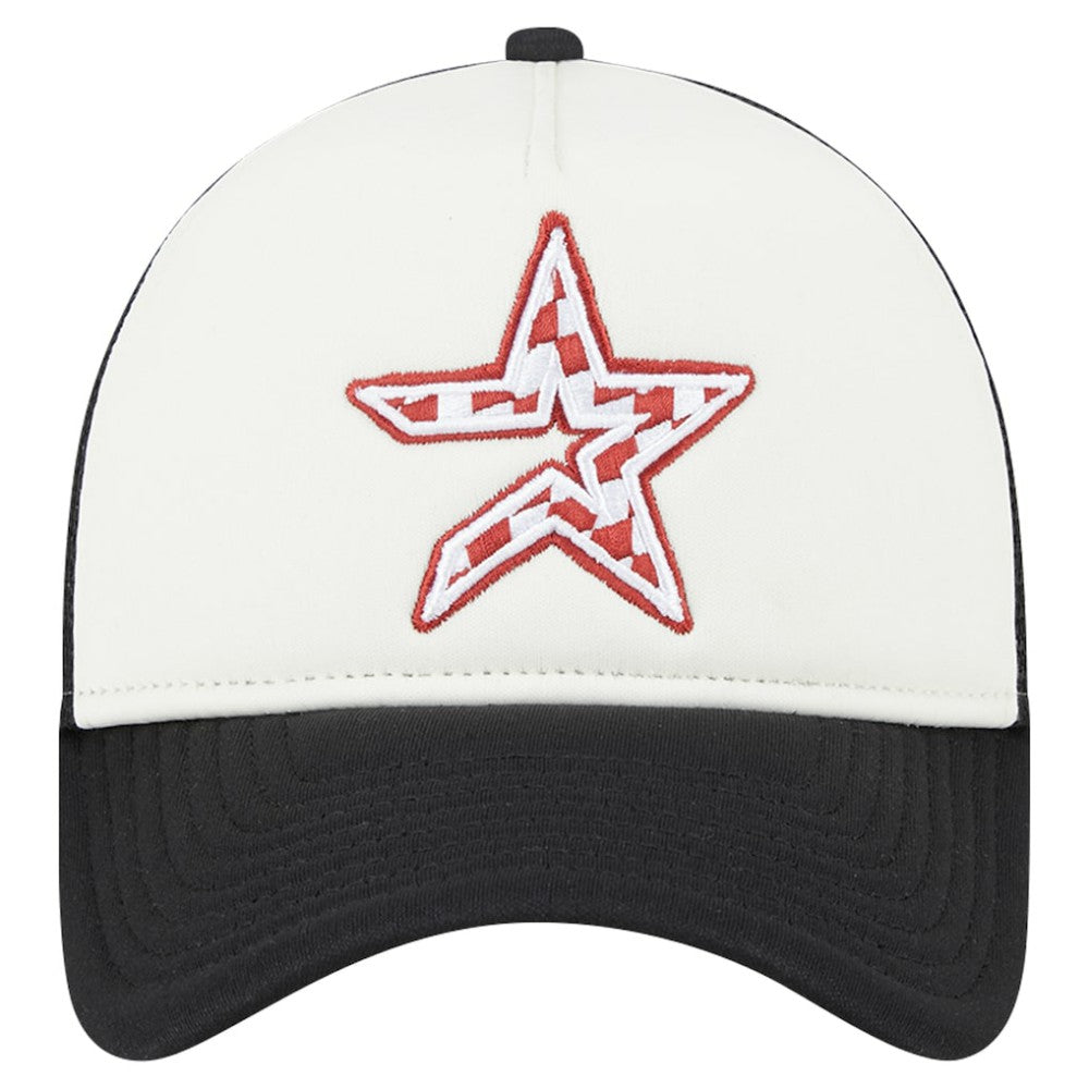 Houston Astros Checkered Flag A-Frame Trucker 9FORTY Adjustable Hat White/Black
