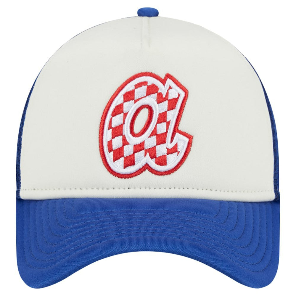 Atlanta Braves Checkered Flag A-Frame Trucker 9FORTY Adjustable Hat White/Royal