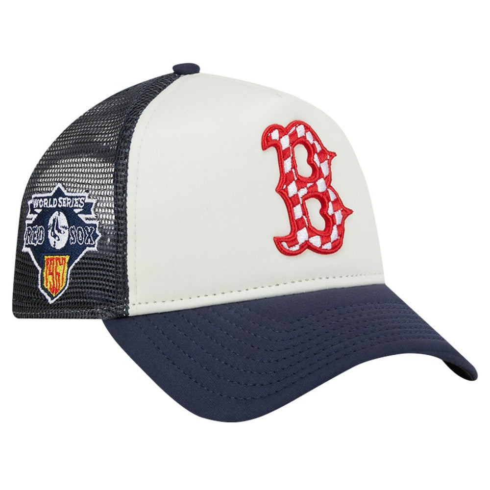 Boston Red Sox Checkered Flag A-Frame Trucker 9FORTY Adjustable Hat White/Navy