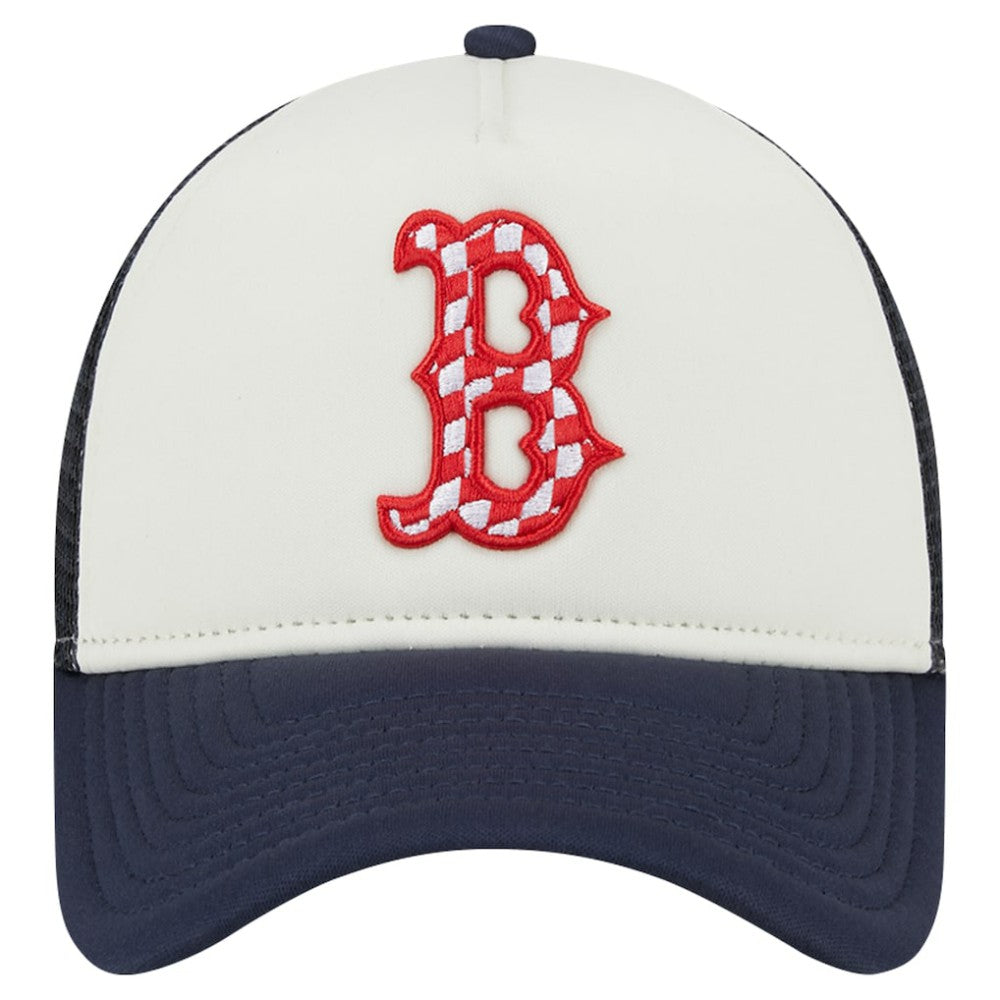 Boston Red Sox Checkered Flag A-Frame Trucker 9FORTY Adjustable Hat White/Navy
