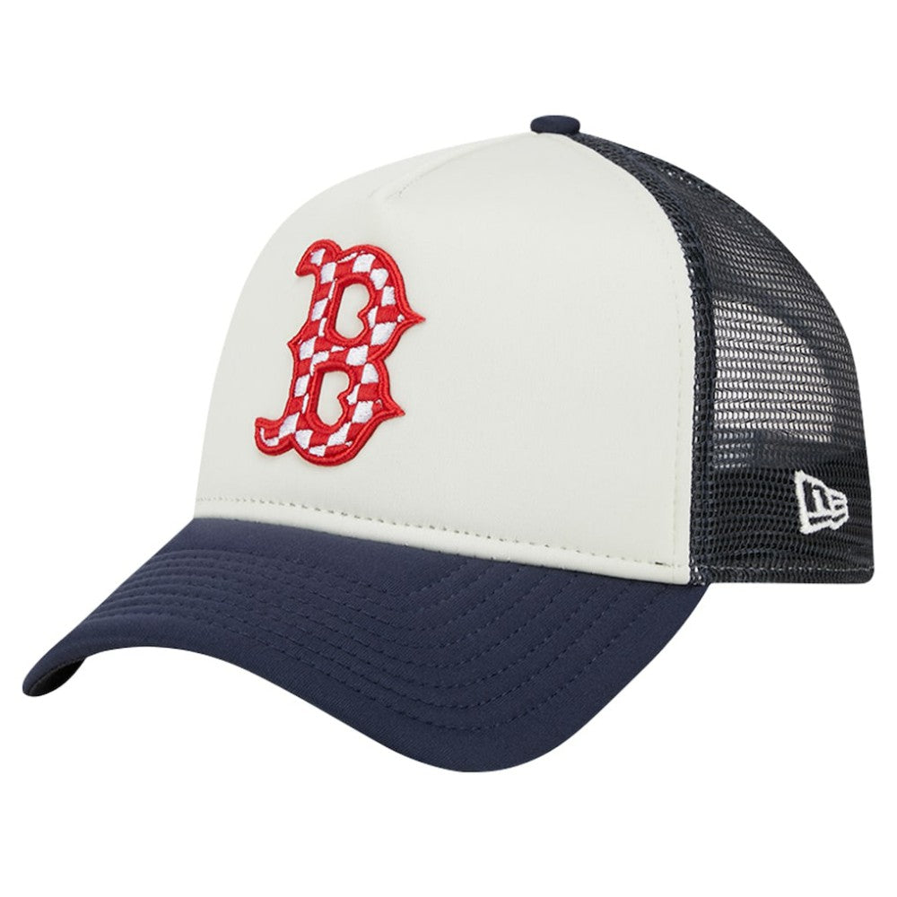 Boston Red Sox Checkered Flag A-Frame Trucker 9FORTY Adjustable Hat White/Navy