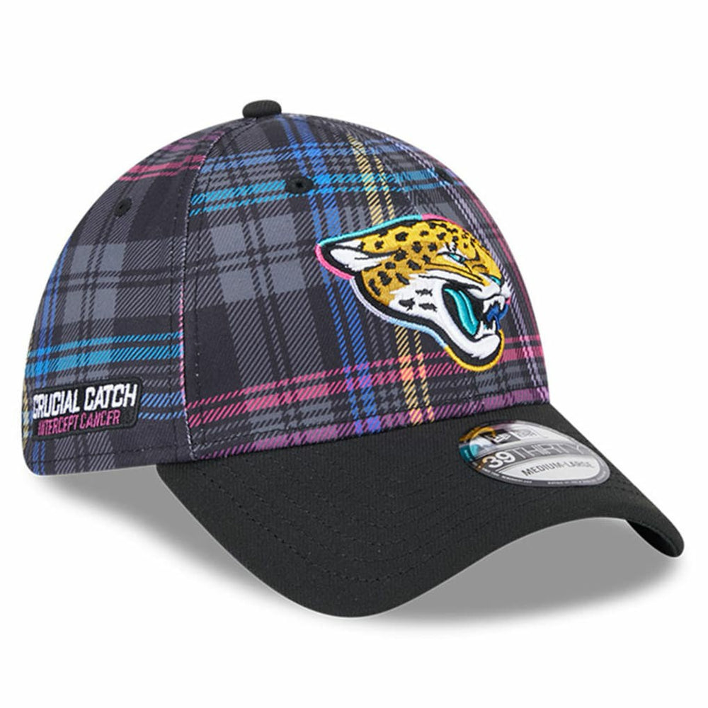 Jacksonville Jaguars New Era 2024 NFL Crucial Catch Plaid 39THIRTY Flex Hat - Black on sale
