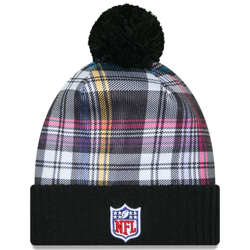 New York Jets New Era Youth 2024 NFL Crucial Catch Plaid Cuffed Pom Knit Hat - Black discount