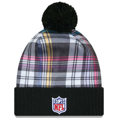 New York Jets New Era Youth 2024 NFL Crucial Catch Plaid Cuffed Pom Knit Hat - Black discount