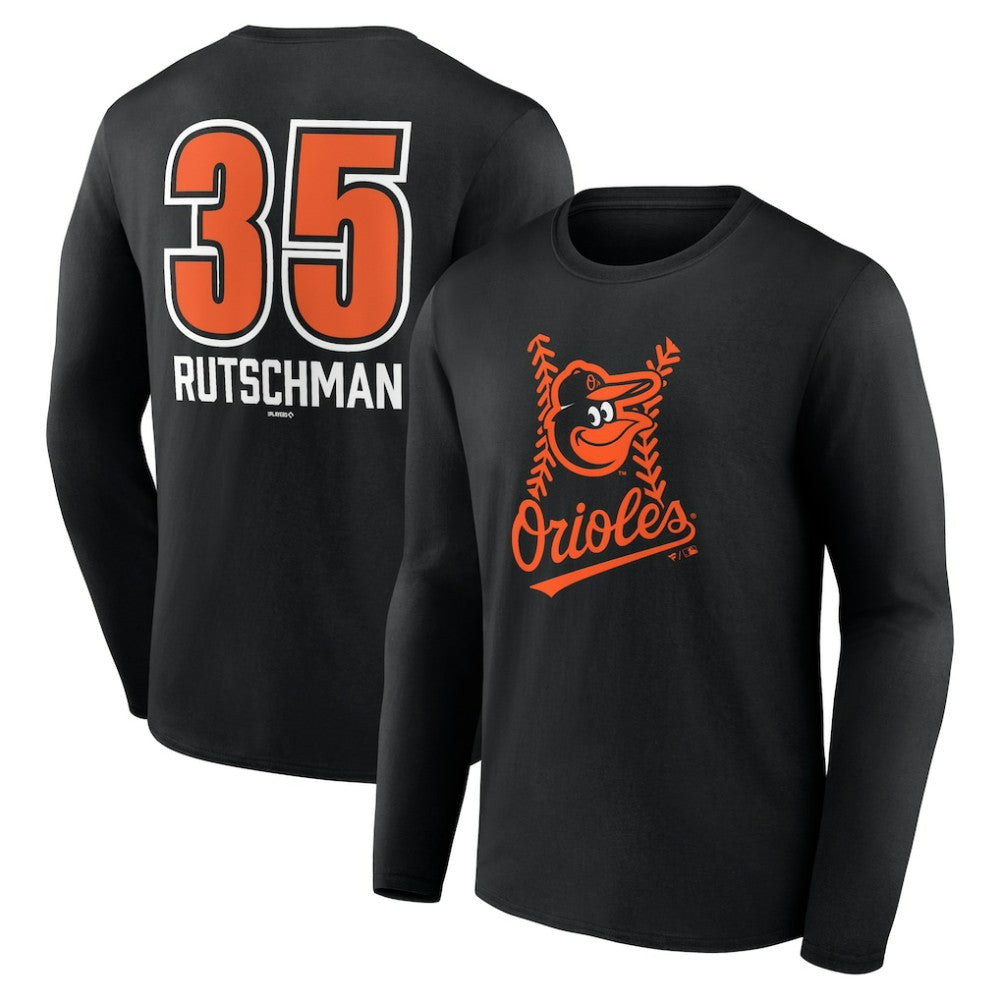 Adley Rutschman Baltimore Orioles Fastball Player Name & Number Long Sleeve T-Shirt Black