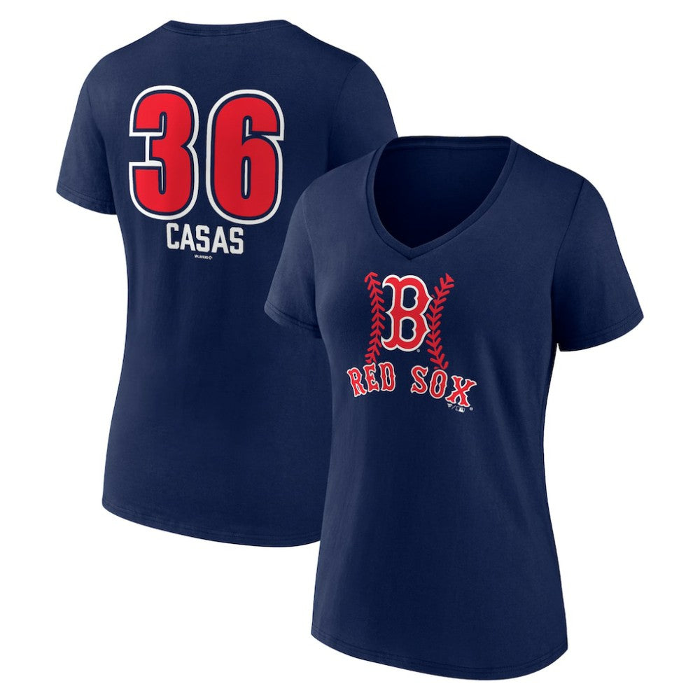 Triston Casas Boston Red Sox Women's Fastball Player Name & Number V-Neck T-Shirt Navy