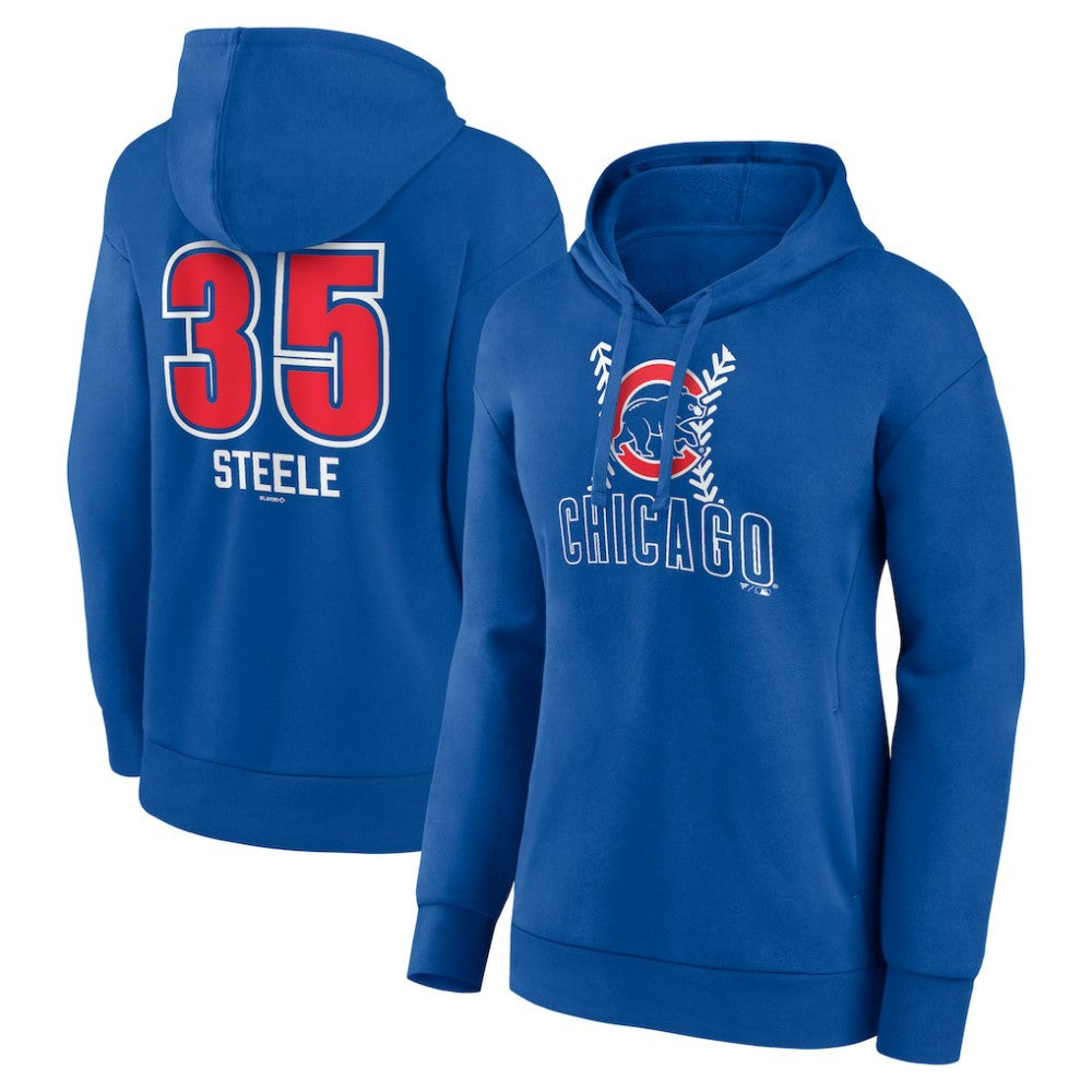 Justin Steele Chicago Cubs Women's Fastball Player Name & Number Pullover Hoodie Royal