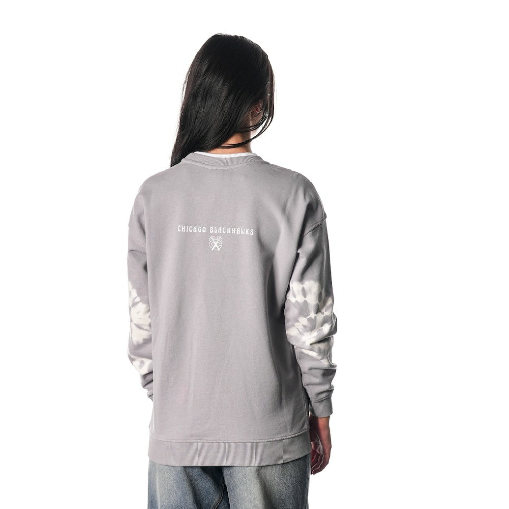 Chicago Blackhawks The Wild Collective Unisex Tie-Dye Double Collar Pullover Sweatshirt - Gray Sweatshirts