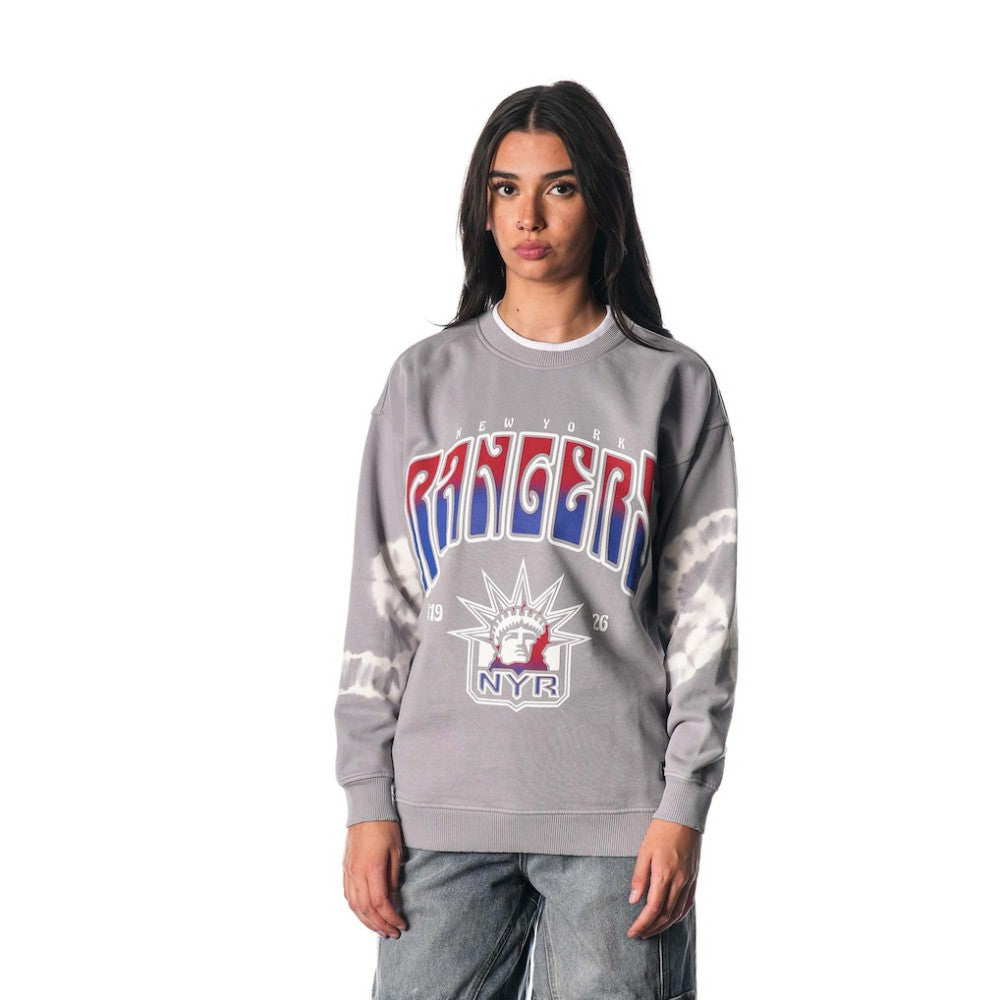 New York Rangers The Wild Collective Unisex Tie-Dye Double Collar Pullover Sweatshirt - Gray Sweatshirts