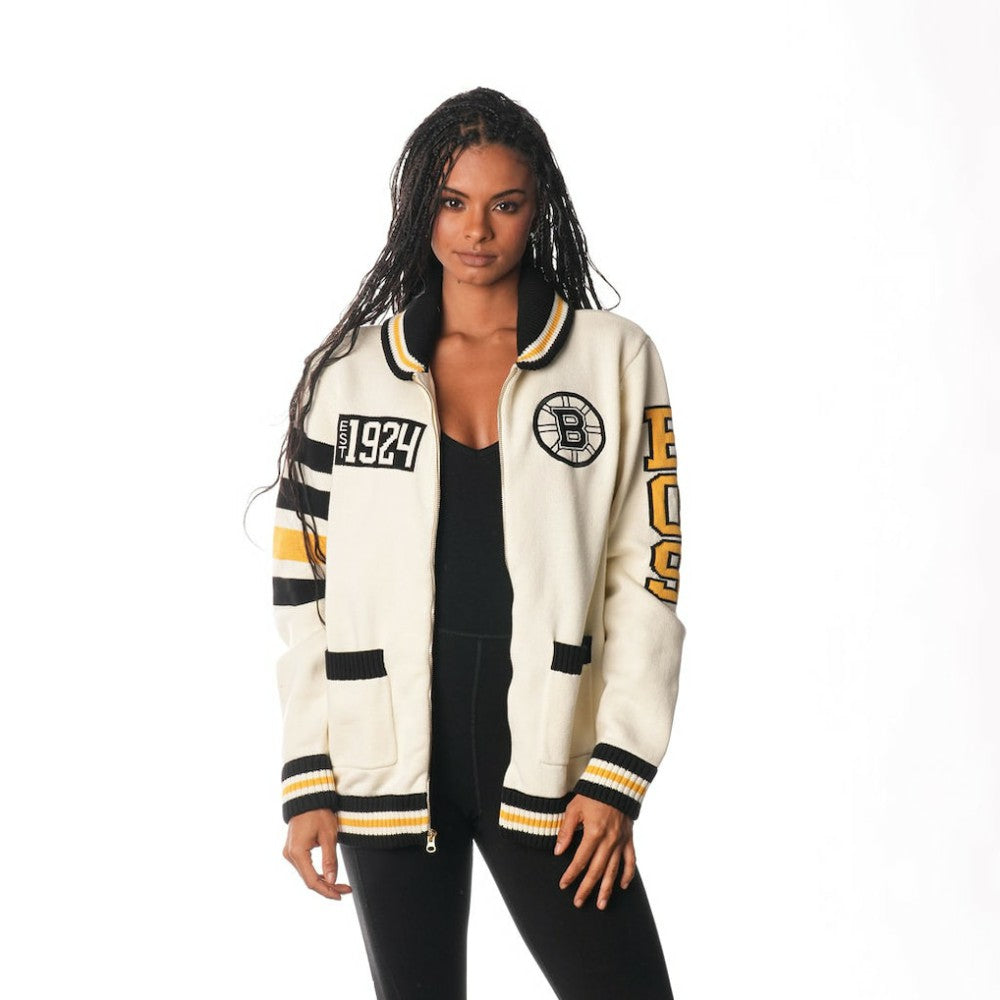 Boston Bruins The Wild Collective Unisex Jacquard Full-Zip Sweater - Cream