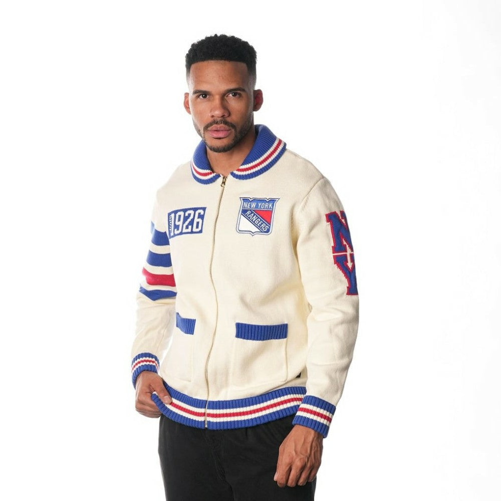 New York Rangers The Wild Collective Unisex Jacquard Full-Zip Sweater - Cream