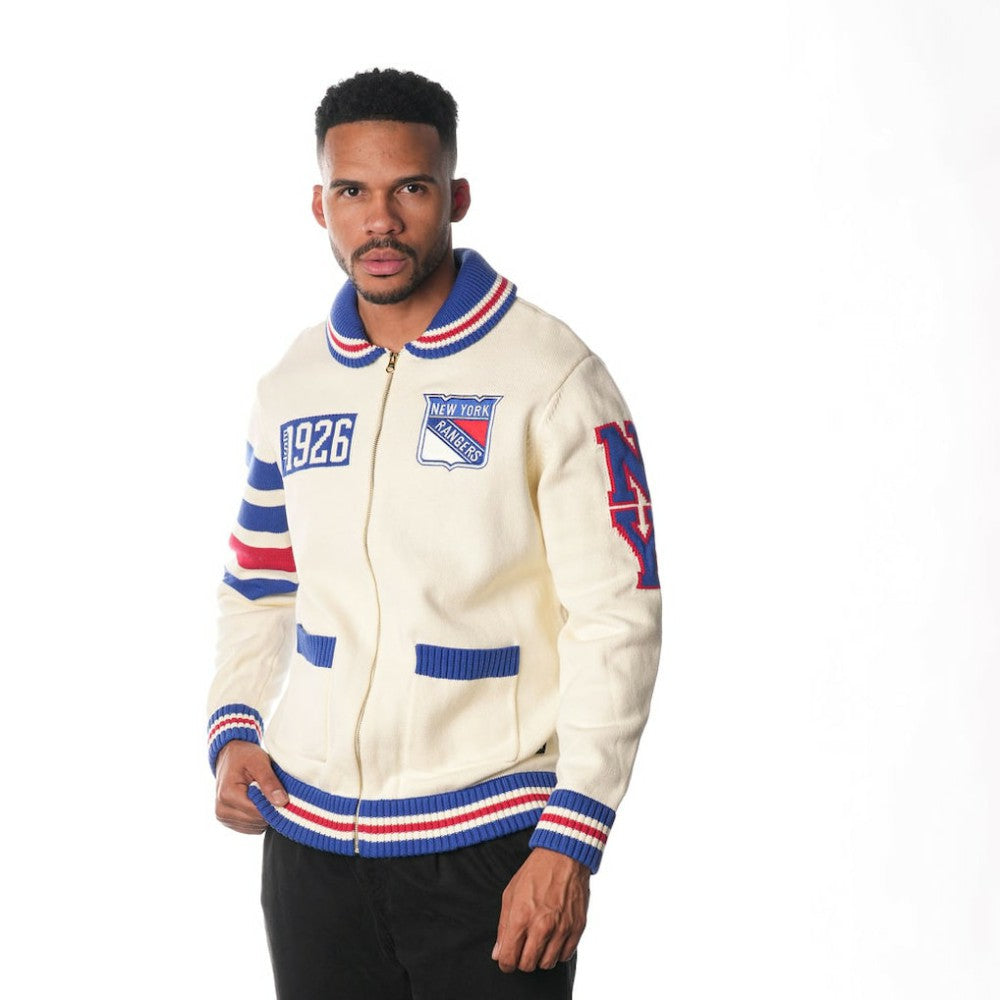 New York Rangers The Wild Collective Unisex Jacquard Full-Zip Sweater - Cream